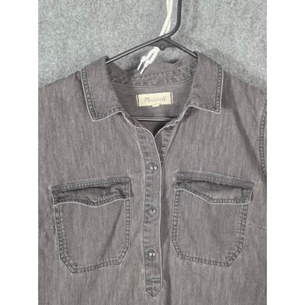 Madewell Women Denim Short Sleeve Shirt Dress Faded Black Gray MD322 Sz L Casual - Picture 9 of 10